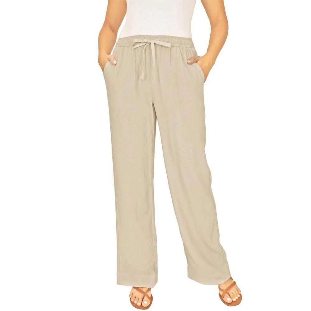 Briggs Linen Blend Wide Leg Pull On Pants Tan Relaxed Women’s XXL Casual
